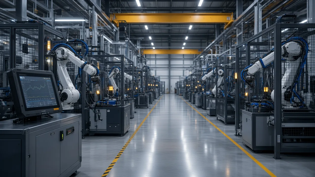 Automated production floor with industrial robots and in-situ HMI controls